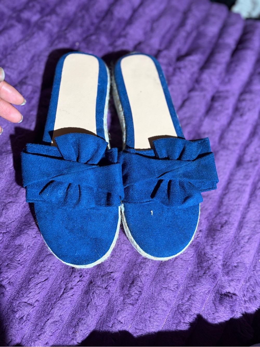 Blue Women’s Slide Sandals with Bow Accent